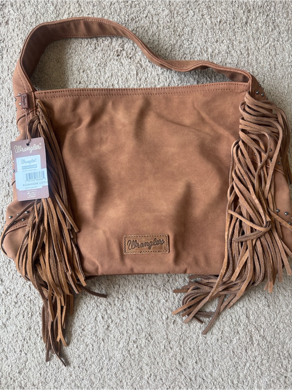 NWT WRANGLER WOMEN'S SHILOH FRINGE
STUDDED HOBO BAG - Brown/Tan - Picture 6 of 11